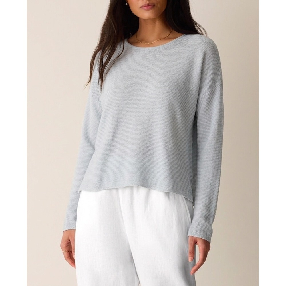 EILEEN FISHER Ribbed Knit Round Neck Sweater Light Blue Women Size Large Casual